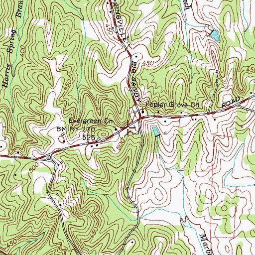 Topographic Map of Evergreen Cemetery, TN