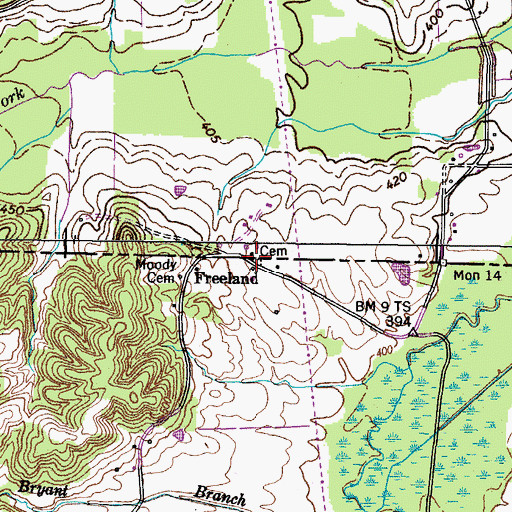 Topographic Map of Freeland Cemetery, TN