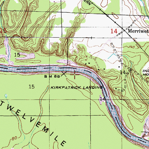 Topographic Map of Kirkpatricks Shoals, AL