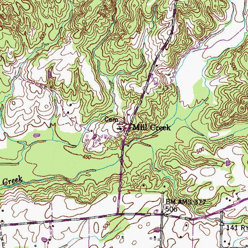 Topographic Map of Mill Creek Cemetery, TN