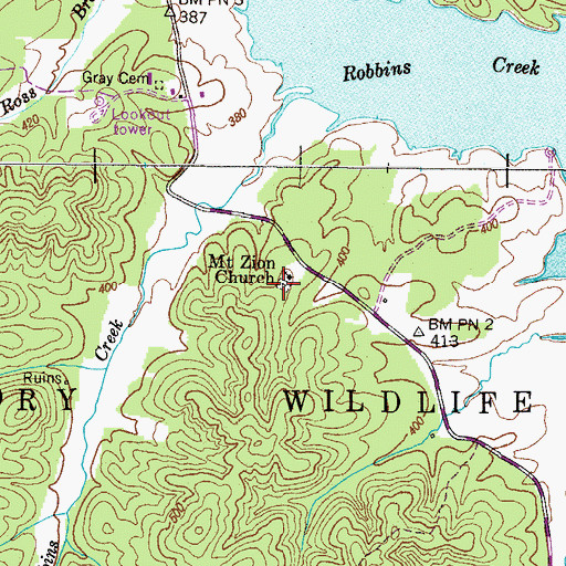 Topographic Map of Mount Zion Cemetery, TN