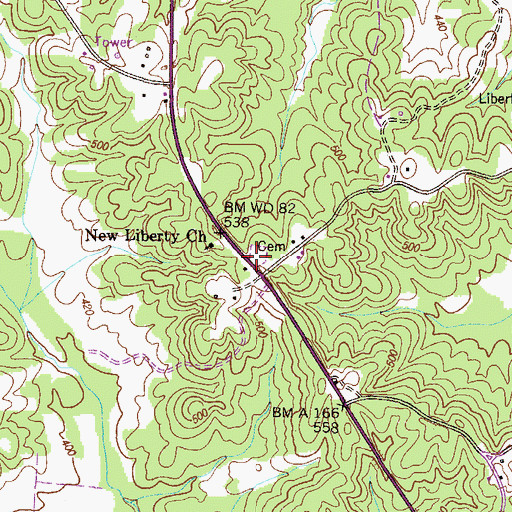 Topographic Map of New Liberty Cemetery, TN