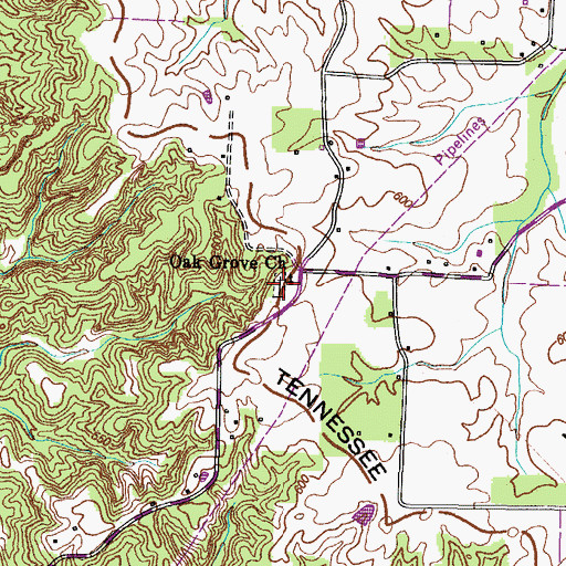 Topographic Map of Oak Grove Cemetery, TN