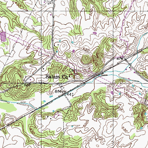 Topographic Map of Old Salem Cemetery, TN