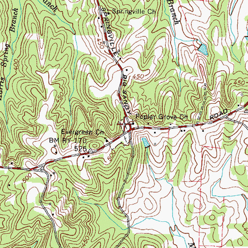 Topographic Map of Poplar Grove Cemetery, TN