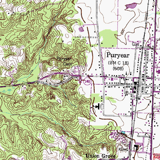 Topographic Map of Puryear Memorial Garden, TN