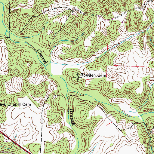 Topographic Map of Rowden Cemetery, TN
