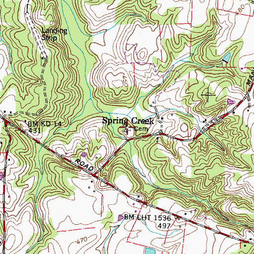 Topographic Map of Spring Creek Cemetery, TN