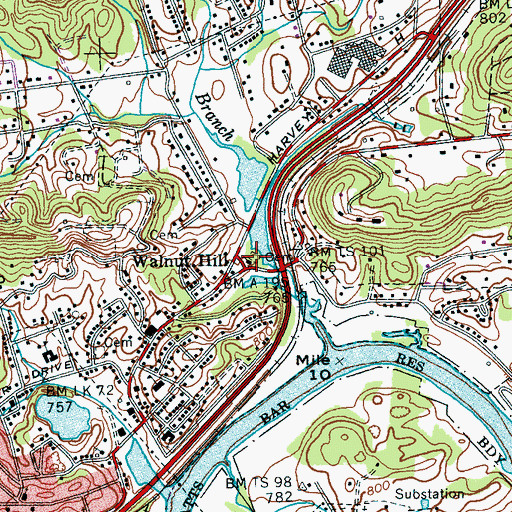 Topographic Map of Bullard Cemetery, TN