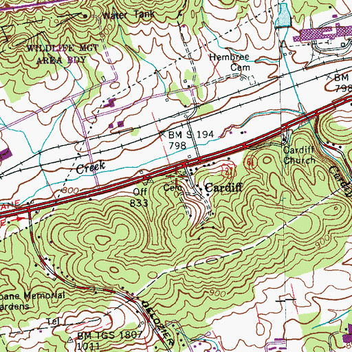 Topographic Map of Cardiff Cemetery, TN