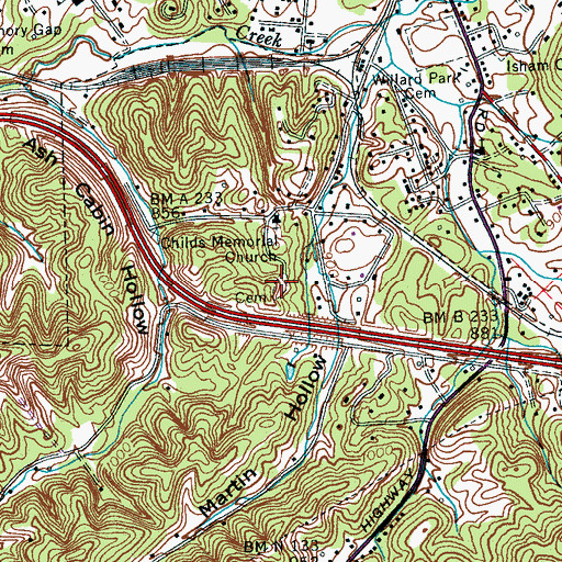 Topographic Map of Childs Memorial Cemetery, TN