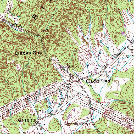 Topographic Map of Clacks Gap Cemetery, TN