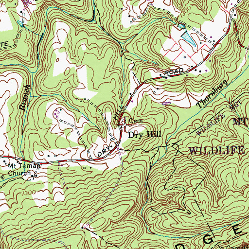 Topographic Map of Dry Hill Cemetery, TN