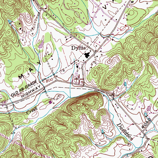 Topographic Map of Dyllis Cemetery, TN