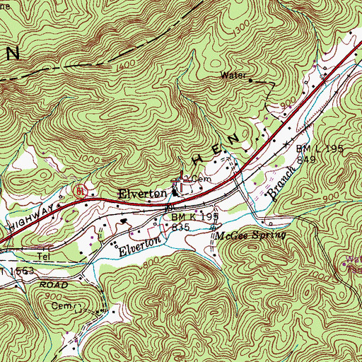 Topographic Map of Elverton Cemetery, TN