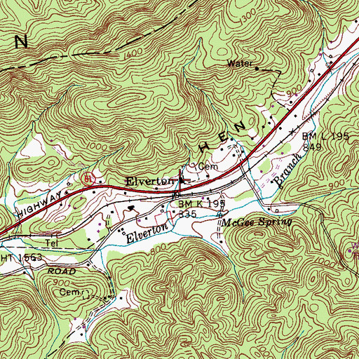 Topographic Map of Elverton Primitive Baptist Church, TN