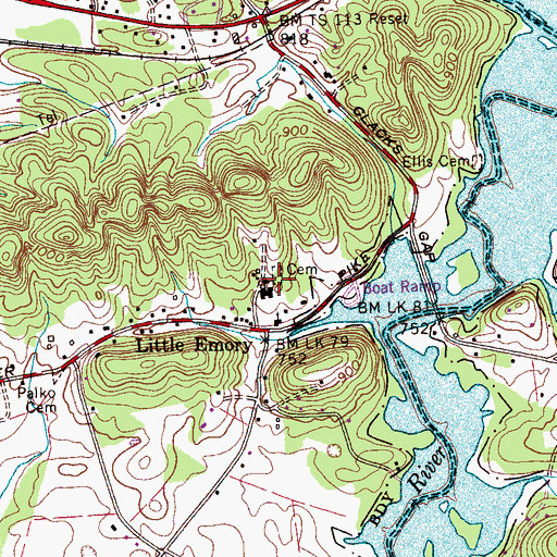 Topographic Map of Emory Cemetery, TN