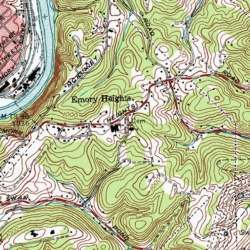 Topographic Map of Emory Heights Cemetery, TN