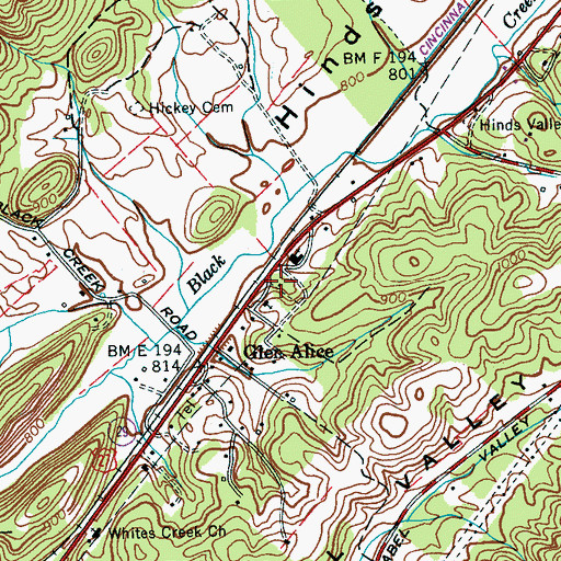 Topographic Map of Glen Alice Cemetery, TN