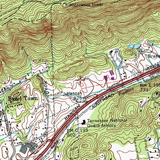 Topographic Map of Hannah Cemetery, TN