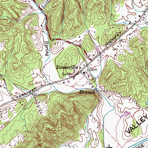 Topographic Map of Jonesville Cemetery, TN