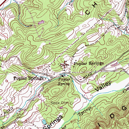 Topographic Map of Poplar Springs Cemetery, TN