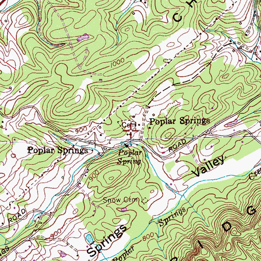 Topographic Map of Poplar Springs Church, TN