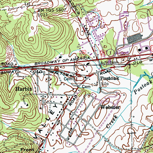 Topographic Map of Post Oak Springs Cemetery, TN