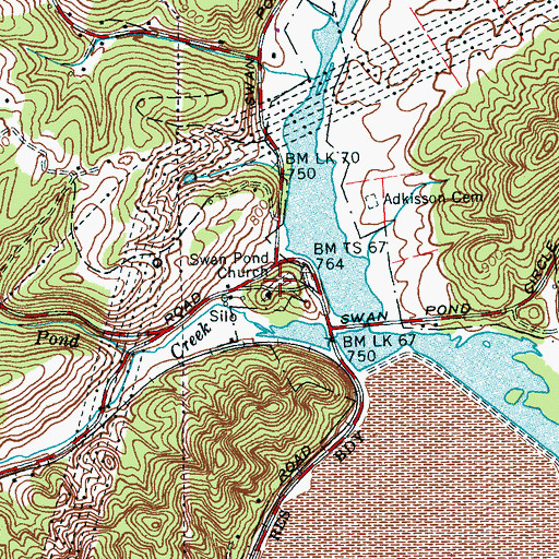 Topographic Map of Swan Pond Cemetery, TN