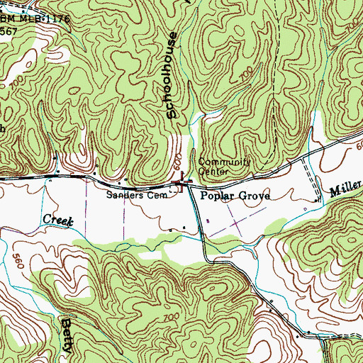 Topographic Map of Poplar Grove Church of Christ, TN