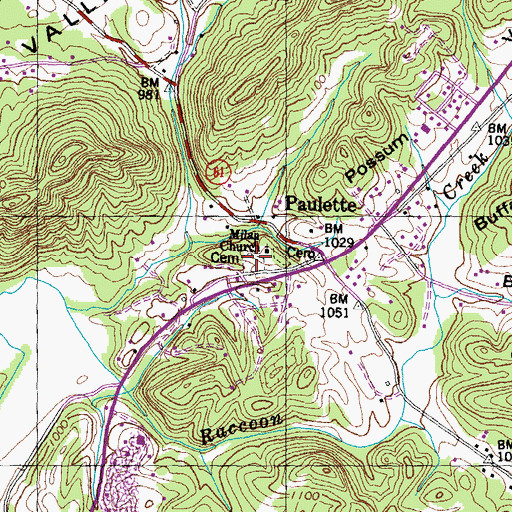 Topographic Map of Milan Cemetery, TN