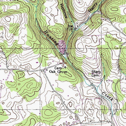 Topographic Map of Oak Grove Cemetery, TN