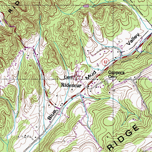 Topographic Map of Ridenour Cemetery, TN