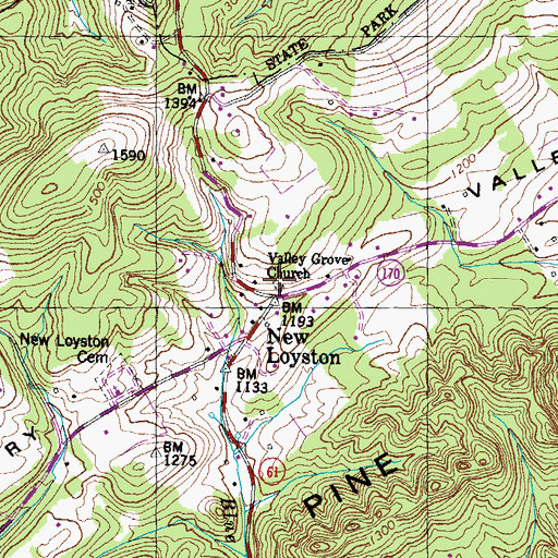 Topographic Map of Valley Grove Cemetery, TN