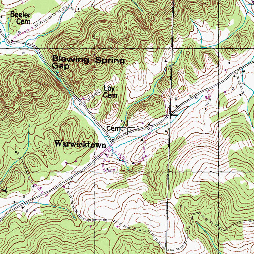 Topographic Map of Warwick Cemetery, TN