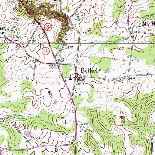 Topographic Map of Bethel Cemetery, TN