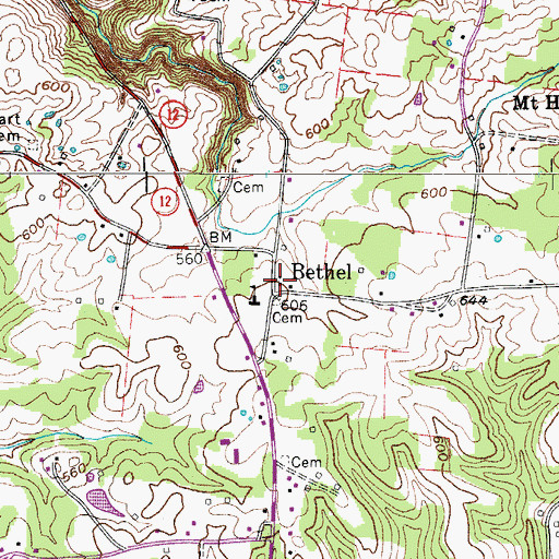 Topographic Map of Bethel Freewill Baptist Church, TN