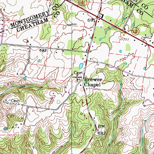Topographic Map of Brewers Chapel Cemetery, TN
