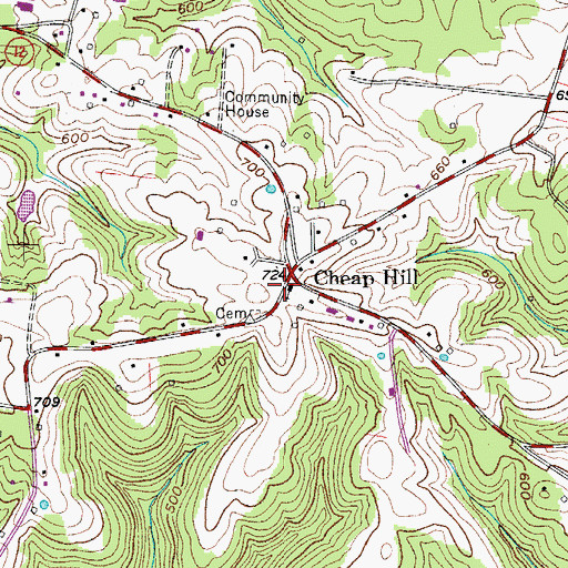 Topographic Map of Cheap Hill Church of Christ, TN