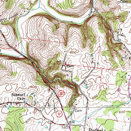 Topographic Map of Council Cemetery, TN