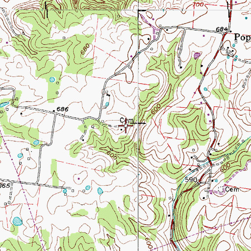 Topographic Map of Hudgens Cemetery, TN