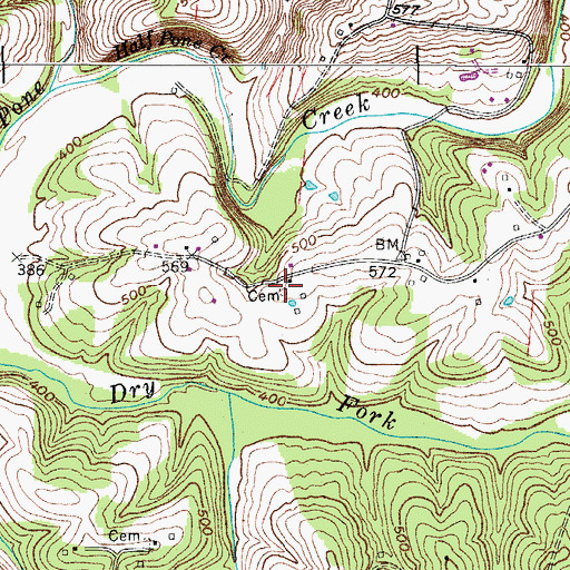 Topographic Map of Justice Cemetery, TN
