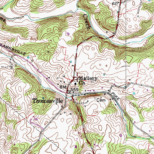 Topographic Map of Mallorys Cemetery, TN