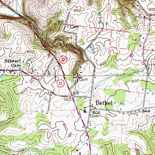 Topographic Map of Walton Cemetery, TN