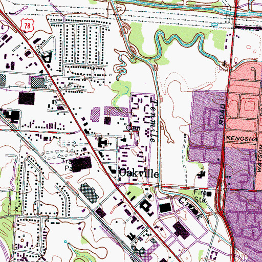 Topographic Map of Oakville Cemetery, TN