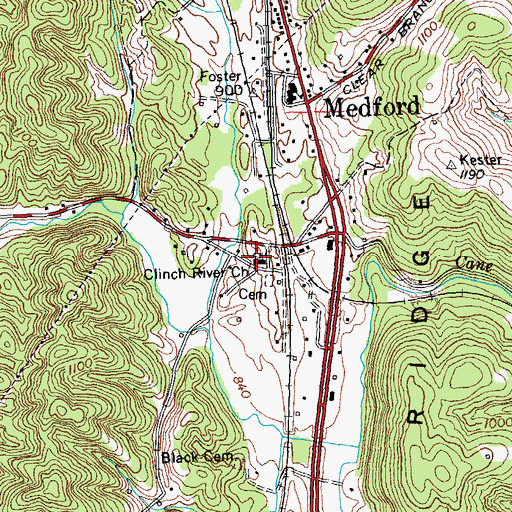 Topographic Map of Clinch River Cemetery, TN