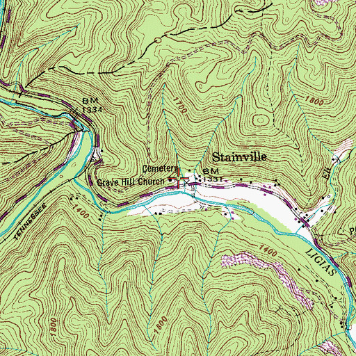 Topographic Map of Grave Hill Cemetery, TN