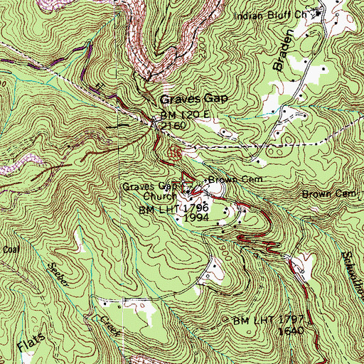 Topographic Map of Graves Gap Cemetery, TN