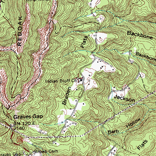 Topographic Map of Indian Bluff Cemetery, TN