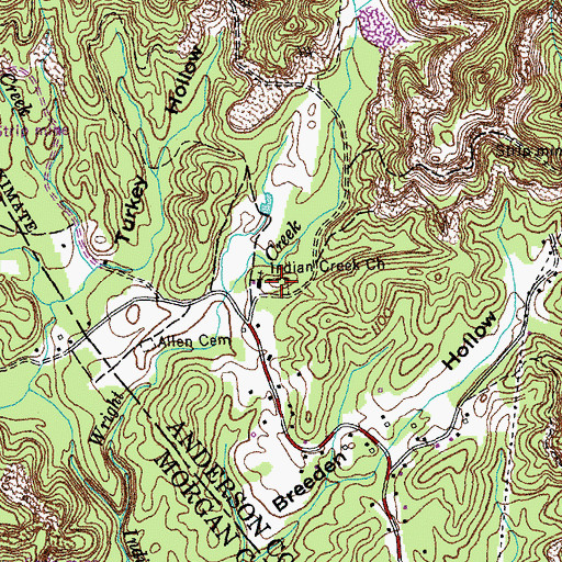 Topographic Map of Indian Creek Cemetery, TN